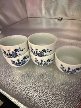 Vintage Japanese Cherry Blossom Porcelain Sake or Tea Cups set of 5